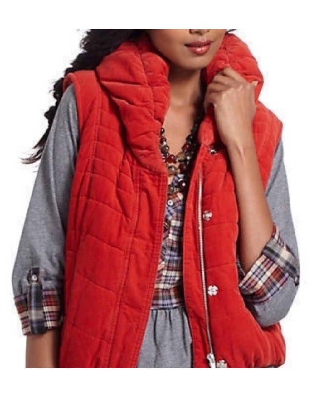 Daughters of the Liberation Anthropologie Quilted Puffer Vest Shawl Collar Red M